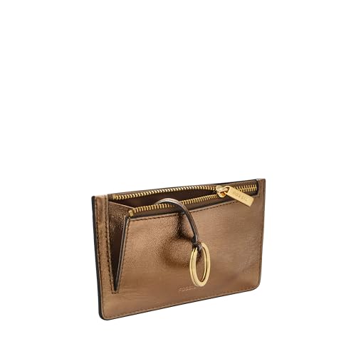 Image of Fossil Women's Logan RFID-Blocking Leather Zip Around Card Case Wallet with Keychain