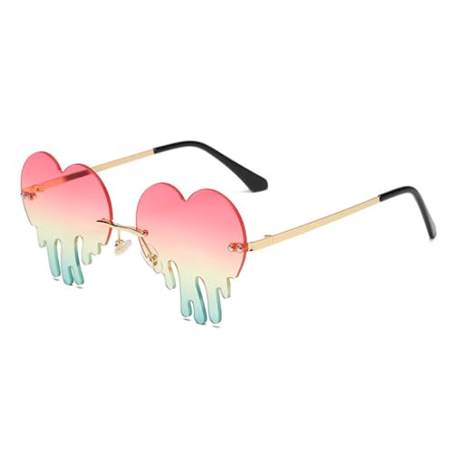 Lunettes de soleil coeur femme sans monture vintage verre clair rose jaune vert