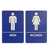 Letreros de baño para hombres y mujeres, letreros de puerta de baño compatibles con ADA para oficinas, negocios y restaurantes | Fabricado en Estados Unidos | - Rock Ridge (azul, paquete de 2 carteles