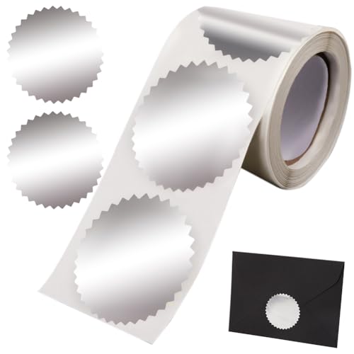 CRASPIRE 250Pcs Silver Envelope Seals Stickers Blank Silver Stickers Certificate Award Seals Stickers Metallic Stickers with Serrated Edge 2" Round Labels Silver Foil Stickers for Package Wedding