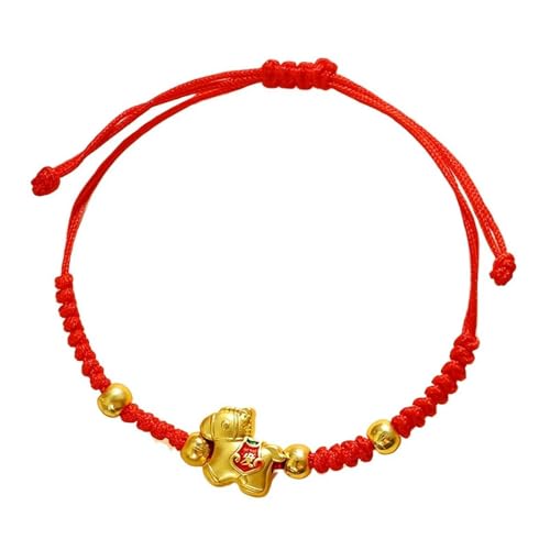 Bracelet chinois en corde rouge de l'année du cheval - 2026 Charme de cheval doré chanceux Bracelet en corde tressée pour femmes et hommes, bijou du zodiaque chinois réglable en cadeau, taille unique