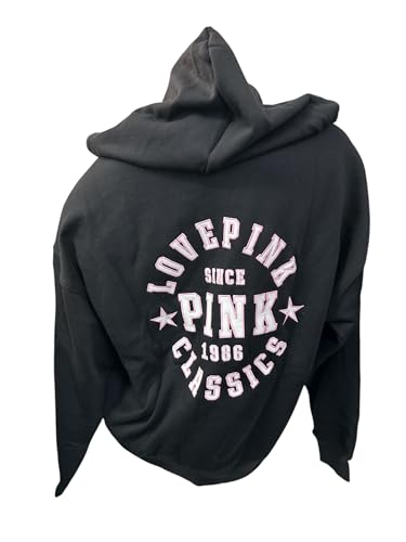 Victoria's Secret Ivy Fleece Campus Limited Edition Full Zip Hoodie Color Black New (US, Alpha, Large, Regular, Regular, Limited Edition Black)
