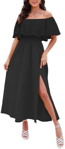 CUPSHE Women Ruffle Floral Maxi Summer Dress Off Shoulder Short S...