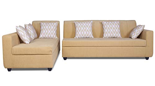 Image of Adorn India Rio Highback L Shape 6 Seater Sofa Set (Left Side Handle) (Beige)