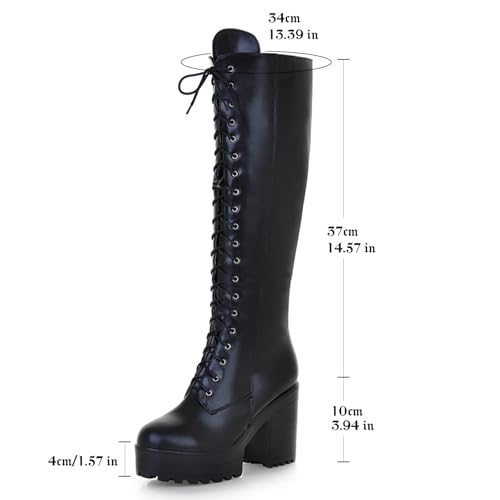 Image of Parisuit Women's Knee High Goth Platform Boots Lace Up Combat Boots | Chunky High Heel, Buckle Boots, Punk Chain Boots