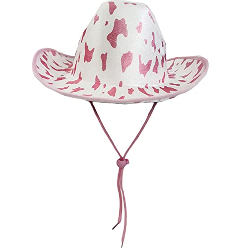 Chapeau Fedora pour femme avec imprimé vache rose pour l'hiver et l'automne - Chapeau de cowboy élégant en feutre pour femme Cover