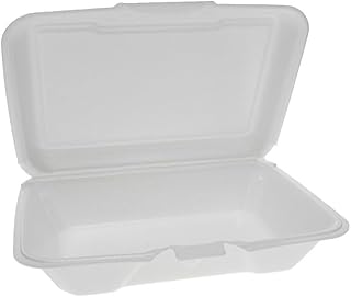 Concession Essentials Pack of 30CT 9" x 6.5" x 1.5" Inch Foam 1-Compartment Containers, White, Hinged, with Optional Venting, Polystyrene