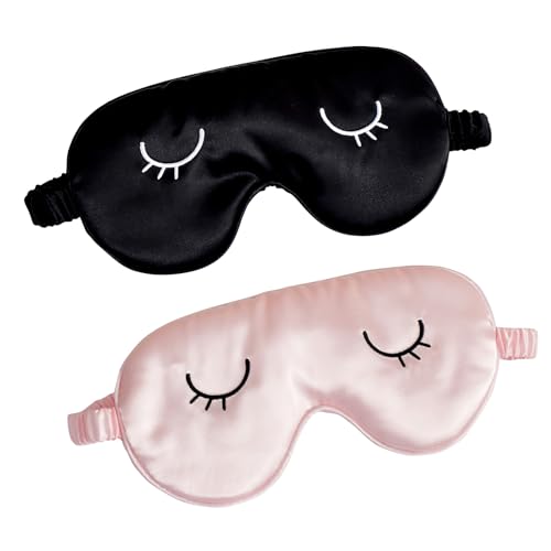 2 Stück Schlafmaske für Frauen & Kinder - Erwachsene & Kinder Augenmaske Weiche Schlafbrille für Damen & Herren Licht Blockierende Nachtmaske (Rosa Schwarz)
