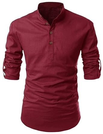 Image of Fifth U Men's Cotton Polyester Blend Solid Mandarin Collar Self Design Full Sleeve Casual Short Kurta