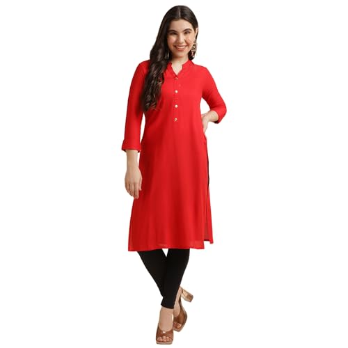 Image of Fabclub Women's Rayon Solid Plain Straight Kurti