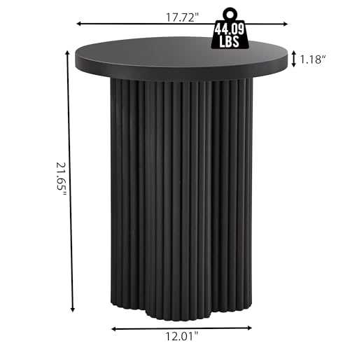 Image of Round Fluted End Table, 17.7'' Mid Century Modern Side Table, Circle Bedside Tables Drink Table Wood Nightstand for Small Spaces, Living Room (Black-1PCS)