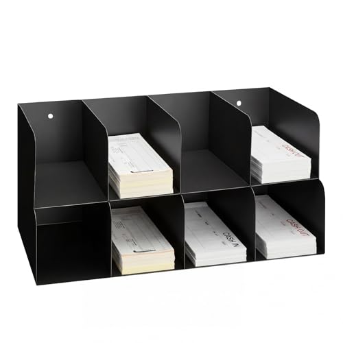 Gisafai Metal Check Sorter Organizer 8 Pocket, 2 Tier Black Iron Document Holder, 16 x 8 x 7.5 Inch, Wall Mountable, Heavy Duty Countertop Receipt Storage Rack for Bank, Office, Retail, Restaurant