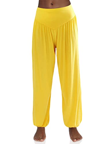 AvaCostume Womens Modal Cotton Soft Yoga Sports Dance Harem Pants, S, Yellow