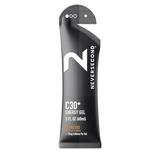 NeverSecond C30+ Energy Gel + Caffeine, Performance Nutrition & Hydration, Never2 Energy Gel for Ultra Triathlons, Cycling & Marathons (Espresso Flavor, 12-Count Pack)