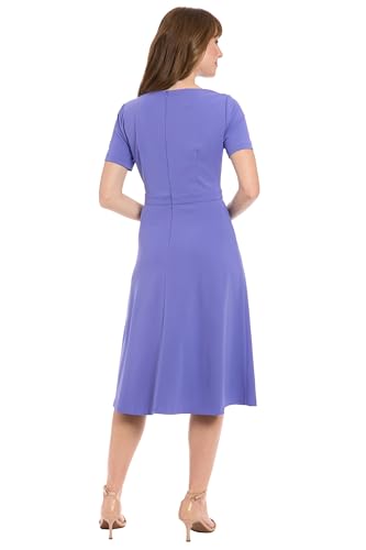 Image of London Times Women's Women's Bow Neckline A-line Midi - Short Sleeve Evening Party Cocktail Dress