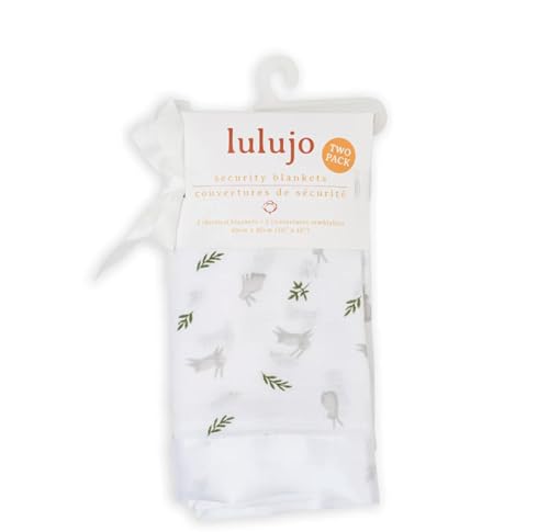 Image of Lulujo Security Lovey Blankets | Unisex Softest Breathable Cotton Muslin Security Blanket Set with Silky Satin Trim | Neutral Comforting Blanket for Girls & Boys | 16in x 16 in | Bunnies