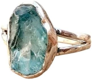 Natural Raw Aquamarine Ring Statement Ring Raw Aquamarine Crystal Ring Rough Stone Ring Aquamarine Jewelry 925 Sterling Silver Ring