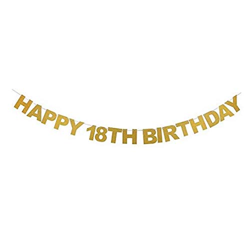 Losuya Happy 18th Birthday Banner Golden Glitter Hang Bunting for 18th Birthday Party Decorations