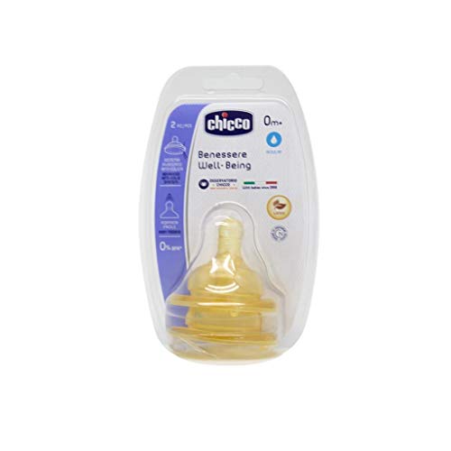 Chicco Wellbeing - Tetina de látex anticólicos con flujo normal para bebé de 0 meses en adelante, 2 unidades