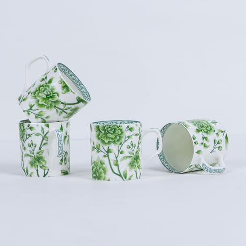 Image of GOLDEN QUEEN'S Handcrafted Floral Tea Cups - Set of 6 | Perfect for Daily Use, Elevate Your Tea and Coffee Experience - Jade Bloom