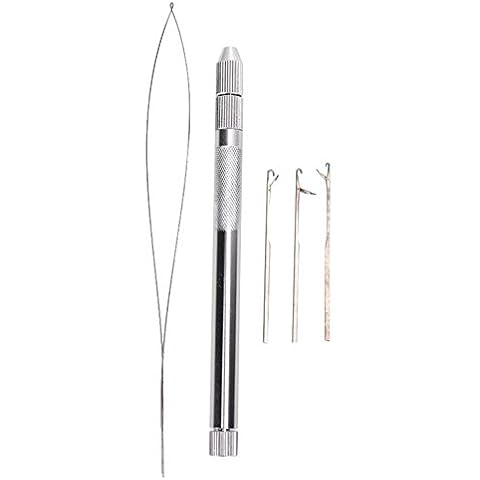 Micro Ring Hair Extension Loop Needle Threader, Aluminum Handle Pulling Loop Needle Micro Beads Looper Threader for Hair Extension Cover