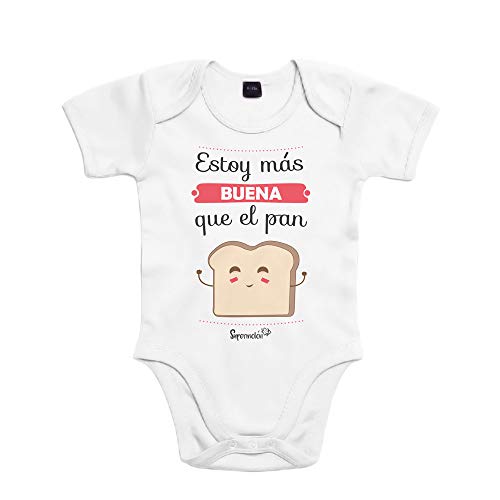 SUPERMOLON Body bebé algodón Estoy más buena que el pan 3 meses Blanco Manga corta