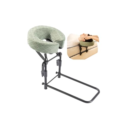 Massage Headrest for Bed – Adjustable Height & Washable Pillow Cover with Memory Foam, Bed Massage Head Holder for Comfort, Face Down Pillow After Eye Surgery, Portable Home Massage Kit (Green)