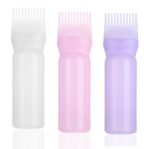 Keaistar 3 Stück Haaröl Applikator, Applikator Flasche Haare 170ml Hair Oil Applicator mit Abgestufter Skala, Hair Oiling Applikator für Färben der Haare und Auftragen ätherischer Öle