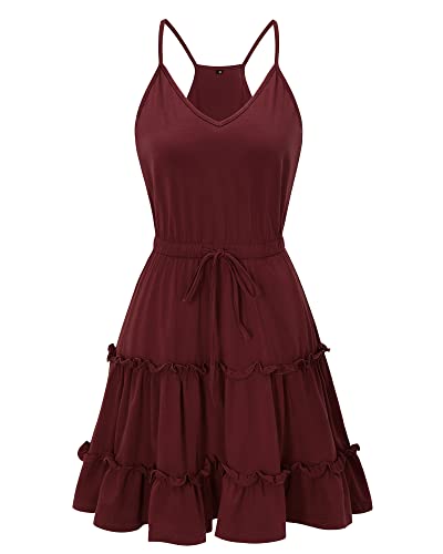 Image of Newshows Women's Summer Casual Dress Cute A Line Ruffle Hem Flattering Fit Beach Vacation Sundress