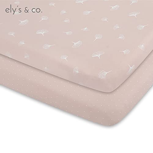 Ely’s & Co. Bassinet Sheet 2-Pack — Combed, 100% Jersey Cotton For Baby Girl — Rosewater Pink, Pin Dots & Gingko Leaves #TOP4
