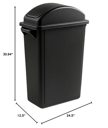 Image of 16 Gallon Slim Rectangular Garbage Can with Dome Swing Lid - Black