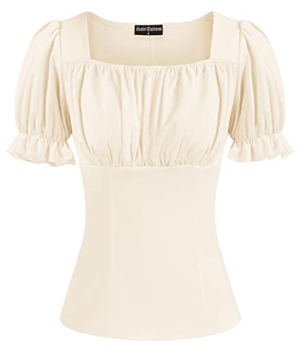 Peasant Tops for Women Vintage Puff Sleeve Square Neck Renaissance Shirt Apricot L
