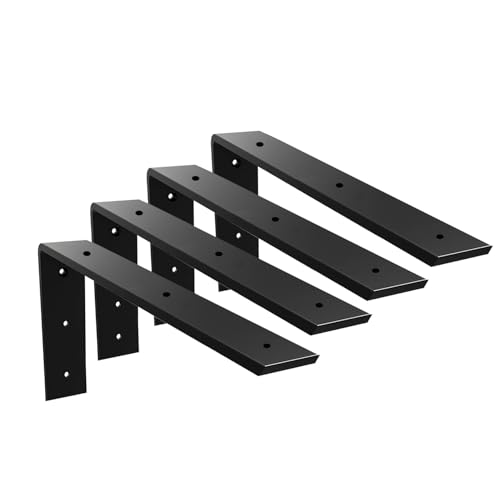 WINKER Countertop Support Bracket 4 Pack Heavy Duty 3/8" Thick Hidden L Shelf Bracket 14" x 6" x 2.5" Metal Corbels for Quartz/Granite/Wood/Concrete/Laminate Countertops, Black