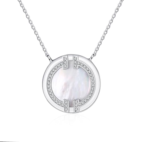 Collier Moissanite haute joaillerie Argent platine et Perle mère StarGems