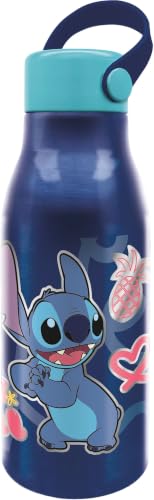 Disney Stor Borraccia Originale Stitch da 760 ml in alluminio per bambini con cappuccio con manico in silicone e coperchio con gancio.