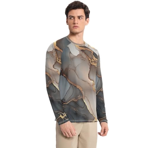 Marble Brown Grey Sun Protection SPF Rash Guard Shirt Elastic Round Neck Men's Sun Protection Long Sleeve Summer3