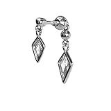 vangobeauty Sterling Silver External Thread 18 Gauge Barbell Double Kite Shape Cubic Zirconia Drop Earring Nickel Free Handmade In USA (Rhodium Plated (One Earring))