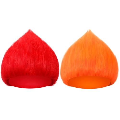 Image of Geyoga 2 Pcs Funny Wig Crazy Hair for Halloween Party,Red, Orange | Funny Colorful Wig Adults Use, Unisex Funky Hairband, Halloween Mardi Gras Cosplay Costume Party Accessories