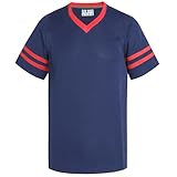 Pullonsy Navy Blue Football Jerseys for Men Women Adult Unisex Workout T-Shirts Spring Summer Autumn Tops Vintage Outfit Red Stripe-Navy Blue Jersey,Men Size Medium