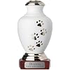 Kennedy Tribute Series Pet Urn for Dogs with Personalized Wooden Base Large - Pets up to 115 lbs, Cloud White/Pewter, Chrome Trim, Silver Plate, Dark Base