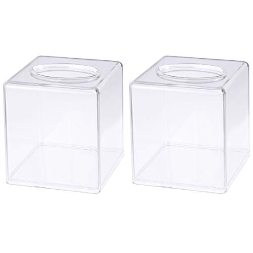 TOPBATHY 2Pcs Square Clear Acrylic Tissue Box Cover and Napkin Dispenser Holder Paper Tissue Dispenser for Bathroom Restaurants Hotel