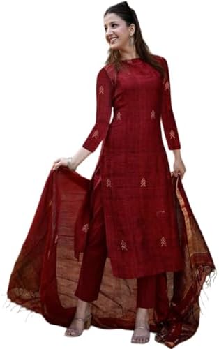 ANNI Designer Women's Rayon Viscose Straight Printed Kurta with Pant & Dupatta (CHAKORI MAROON-VKS05_L_Maroon_Large)
