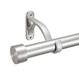 1-Inch Diameter Curtain Rod 72-144 Inches, Adjustable Rod Set with Premium Aluminum Brackets and Finials, Single Heavy-Duty Curtain Rods for Windows,Satin Nickel