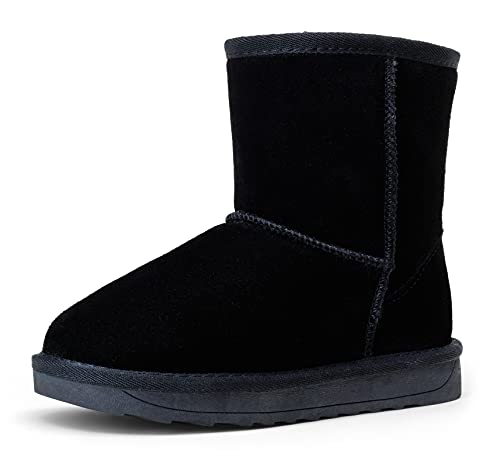 Vepose Boy's Girl's Snow Boots Black Cow Suede Leather Warm Classic Booties For Toddler Kids Size 10(Ctx827 Black 10) #TOP4