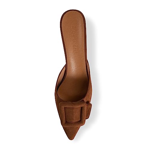 Image of Fericzot Mule Slippers for Women,Slingback Buckle Pumps Pointed Toe Kitten Heels Shoes Slides Backless Dress Sandals