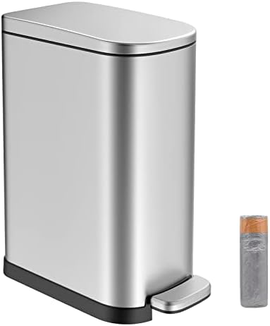 BETHEBEST 10 Liter/ 2.6 Gallon Small Trash Can with Lid,Slim Bathroom Trash Can with Removable Wastebasket for Bedroom,Office(Silver)