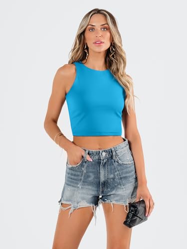 Image of EFAN Women's Double Lined Racerback Crop Tank Top | High Neck Slim Fit Sleeveless Workout Top, No-Bra Essential for Gym, Yoga & Going Out