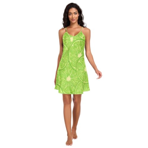 Chemise de nuit courte sans manches soie vert citron col en V