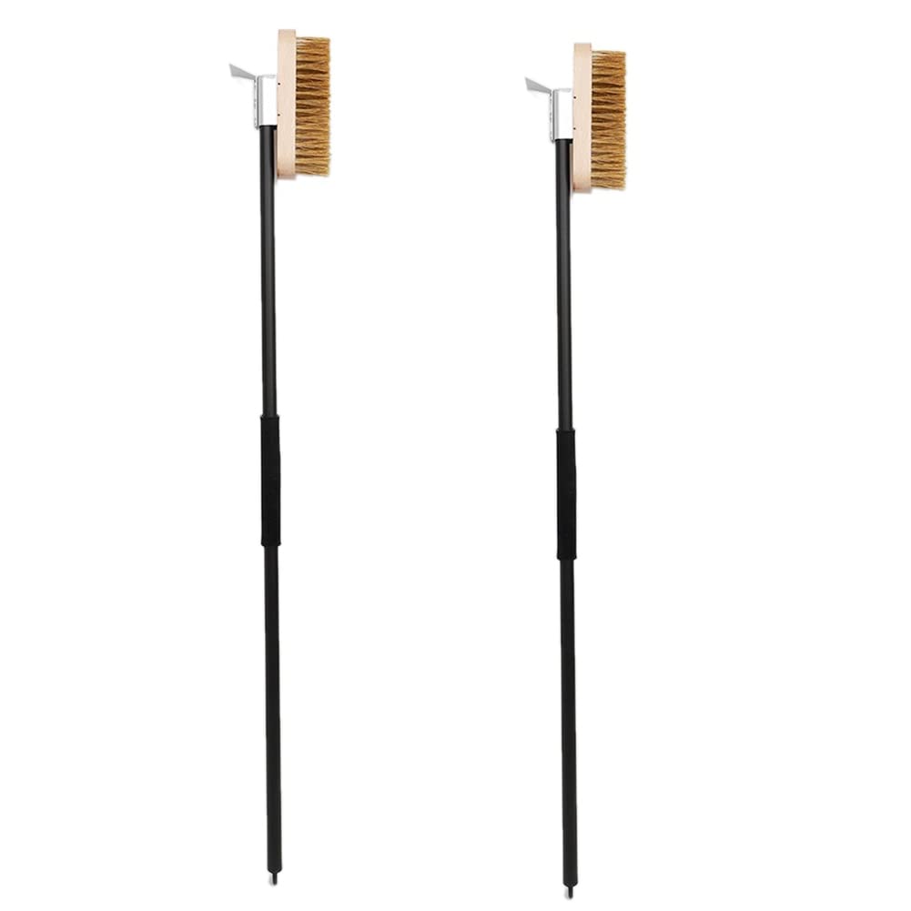 Hndhbfgrt 2X Pizza Oven Copper Brush Bristle Brass Scraper Household Grill Cleaning Oven Brush with 80cm Aluminium Handle