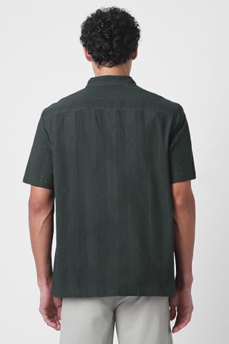 Image of Peter England Men's Casual Half Sleeve Resort Collar Shirt in 100% Cotton Seersucker with Striped Design